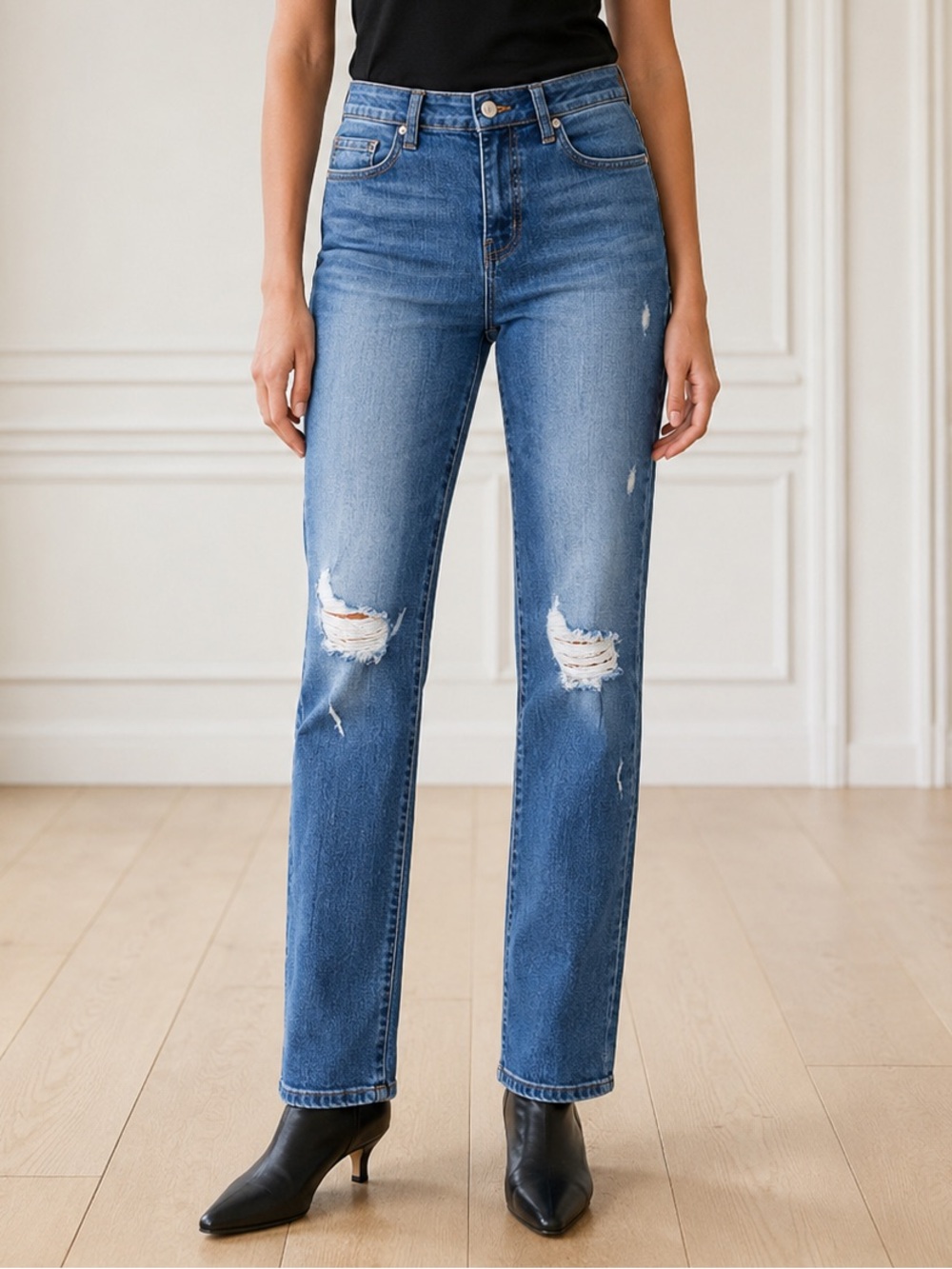 NWT William Rast High Rise Slim Straight Jeans Size 26 Lagoon Distressed Denim